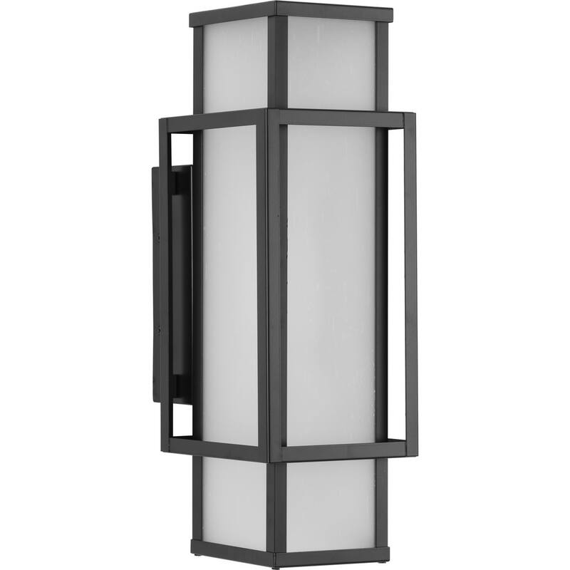 Unison Collection Two-Light Matte Black Etched Seeded Glass Contemporary Wall Lantern - 6 in x 7.62 in x 18 in - 6 in x 7.62 in x 18 in