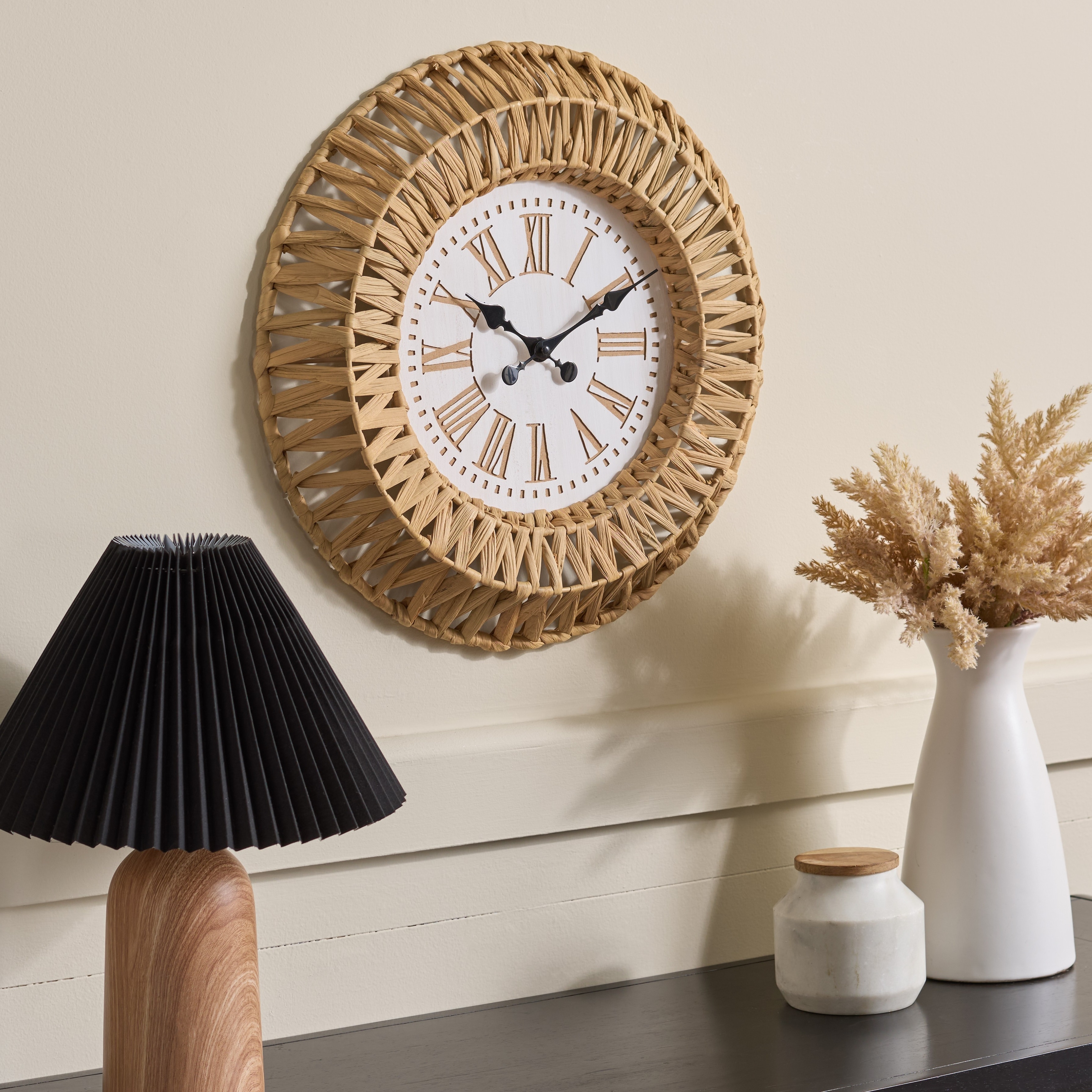 SEI Furniture Dagan Iron & Water Hyacinth Clock - 20"W x 2"D x 20"H
