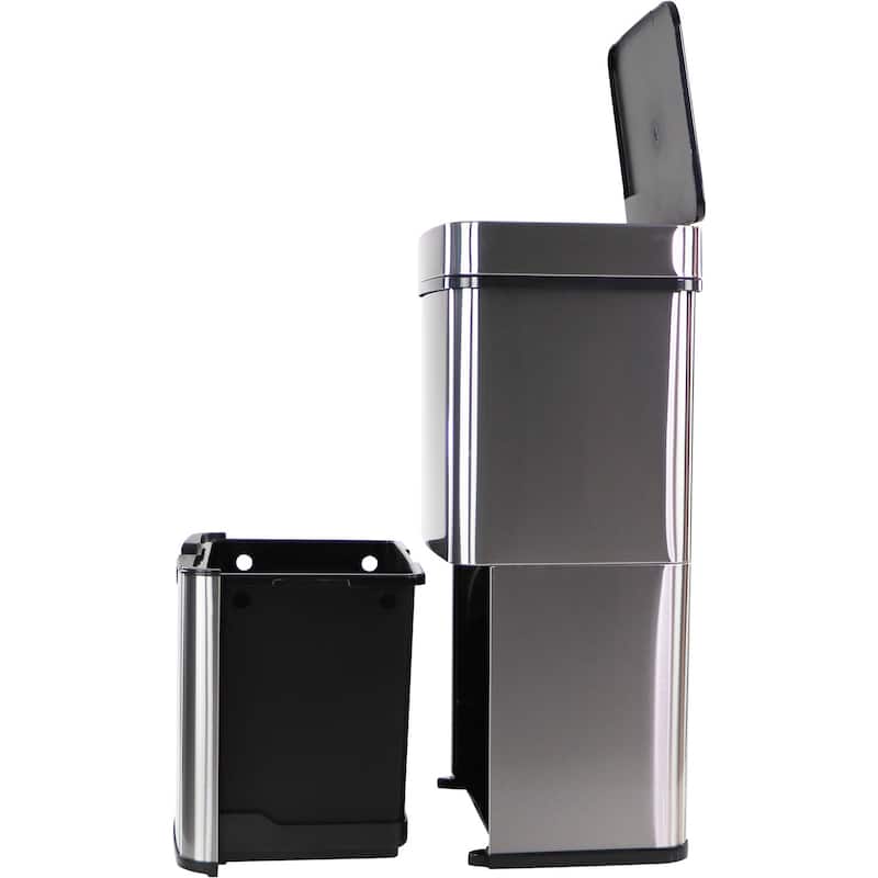 Hanover 62-Liter / 16.4-Gallon Trash Can with Dual Bins and Sensor Lid in Stainless Steel