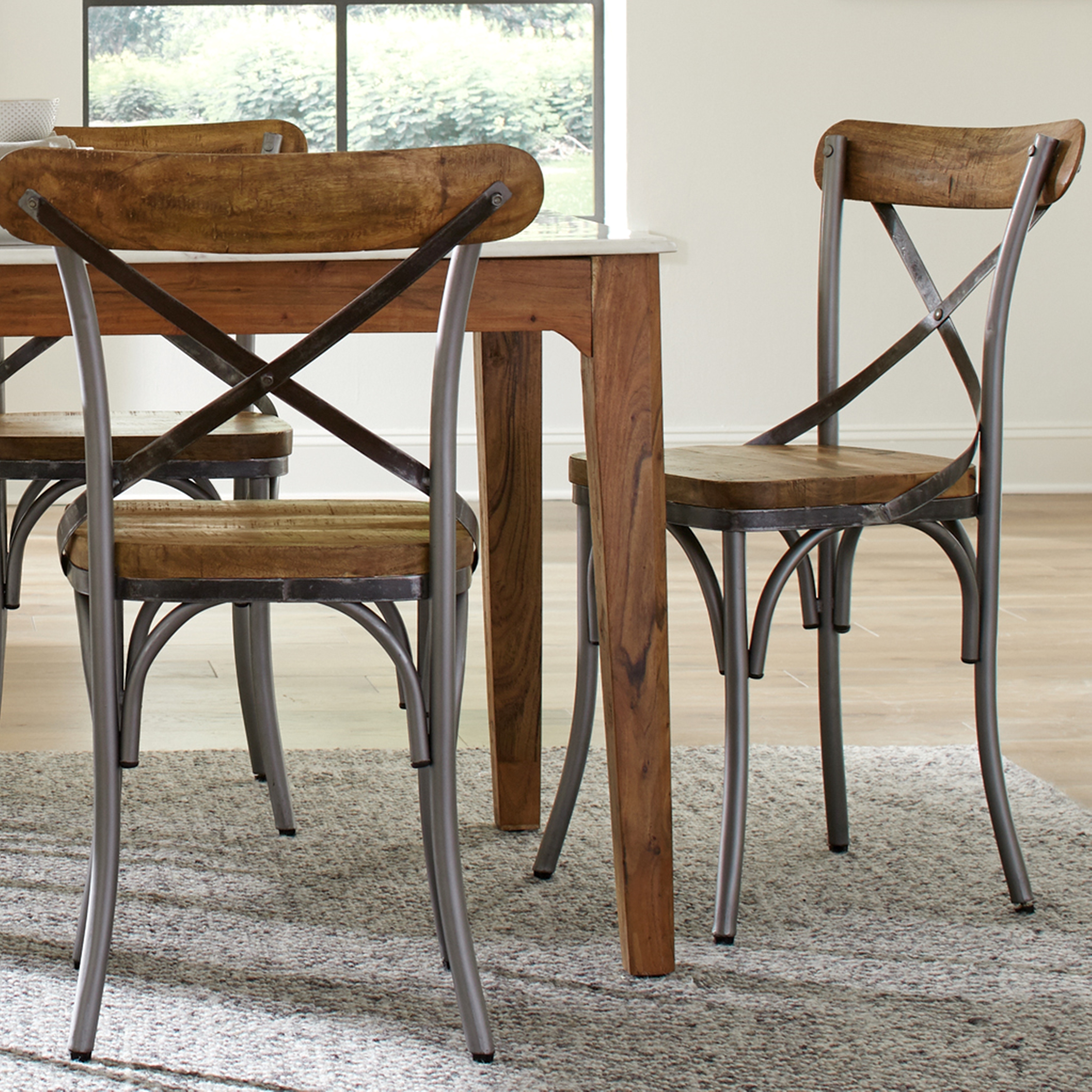 Industrial Farmhouse Design Mango Wood and Metal Chairs Set of 2