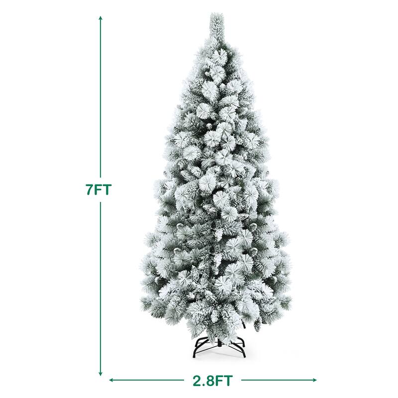 Costway 5ft/6ft/7ft Snow Flocked Hinged Artificial Slim Christmas Tree