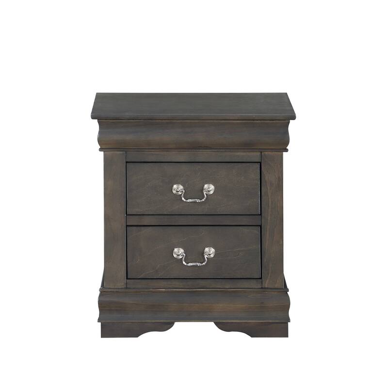 Elegant Dark Grey 2-Drawer Nightstand with Metal Hardware