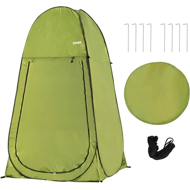 Camping Shower Tent 7FT Instant Pop Up Privacy Tents, Portable Toilet Tent Outdoor Dressing Room, Foldable Camp Sun Shelter - Green