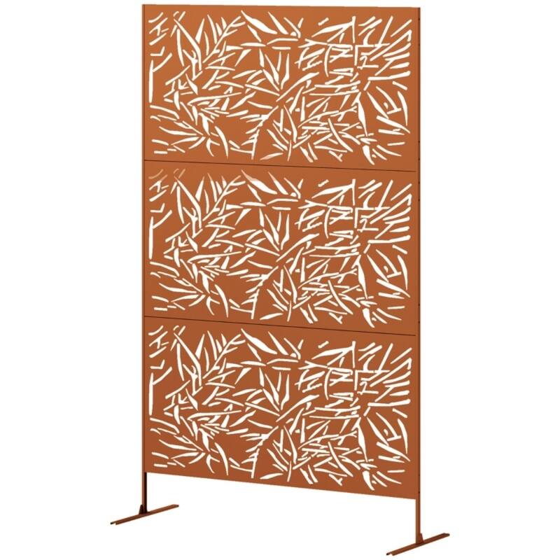 Steel Outdoor Garden Privacy Screen with Trellis and 3 Panels - 48" L x 17.7" W x 78" H - Brown