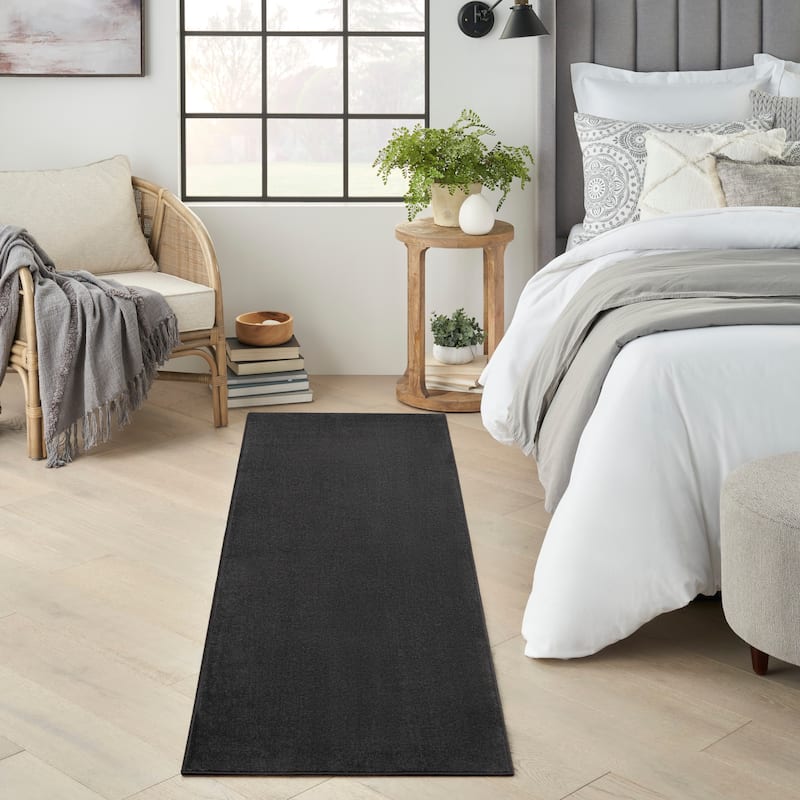 Nourison Modern Solid Indoor/Outdoor Area Rug - 6' Runner - Black