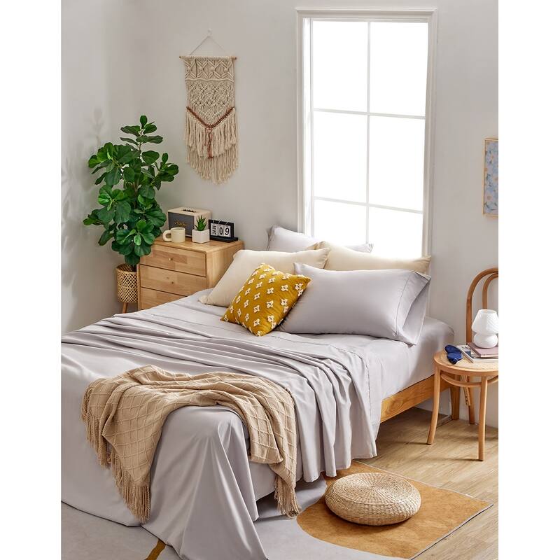 Sonive Eco-friendly Unifi Repreve Recycle Bedding Sheets set 4 Piece - Grey - Queen