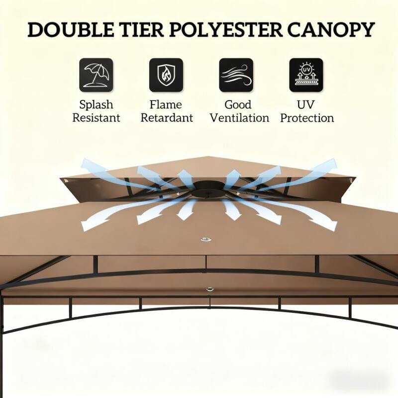 GDFStudio Outdoor Vayla Metal BBQ Grill Gazebo with Adjustable Awning and Storage