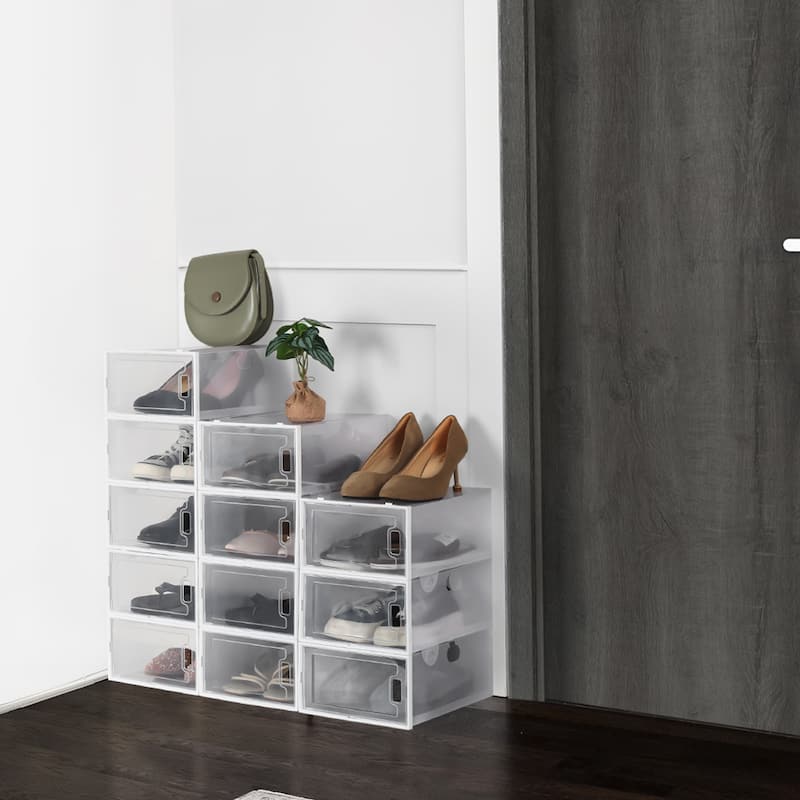 12 Pack Clear Foldable Shoe Box for Men, Women and Kids - Clear