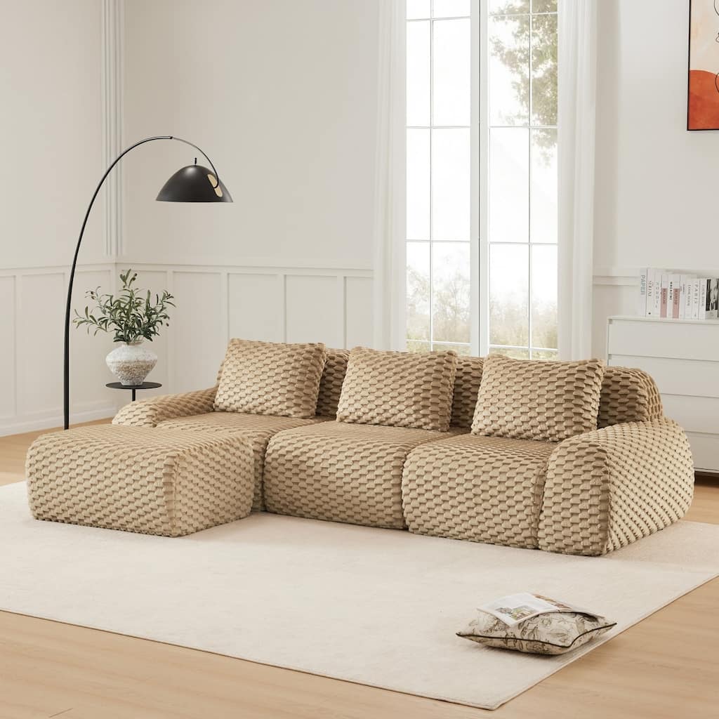 114" Flannelette Modern L-Shaped Modular Boneless Sectional Sofa with Ottoman