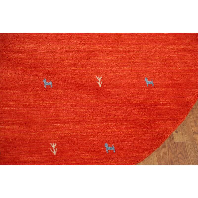 Hand Knotted Oriental 100% Wool Carpet Tribal Animal Pictorial Oranges & Rust Gabbeh Area Rug - 6' 6'' X 6' 6''