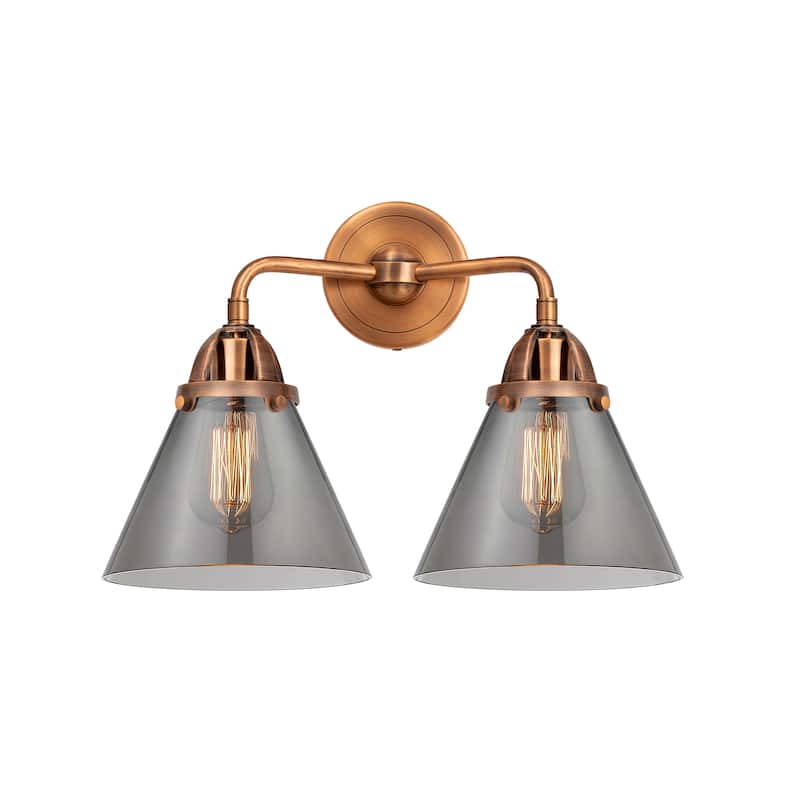 Innovations Lighting Nouveau 2 Cone - 2 Light 16" Bath Vanity Light - Antique Copper/Light Smoke