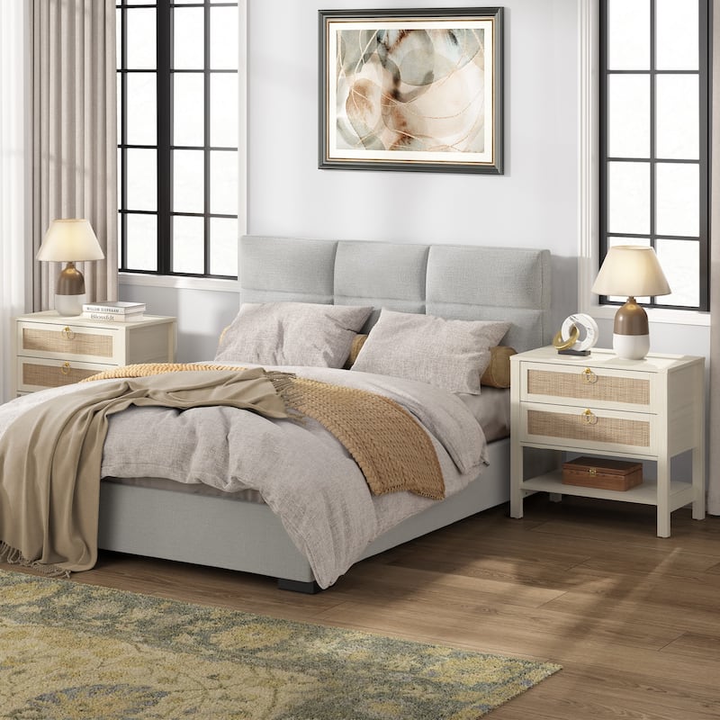 SICOTAS Rattan Boho Nightstand Great Storage for Compact Bedroom Areas