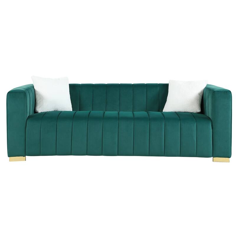 Velvet Channel Tufted 3-seater Sofa with Pillows