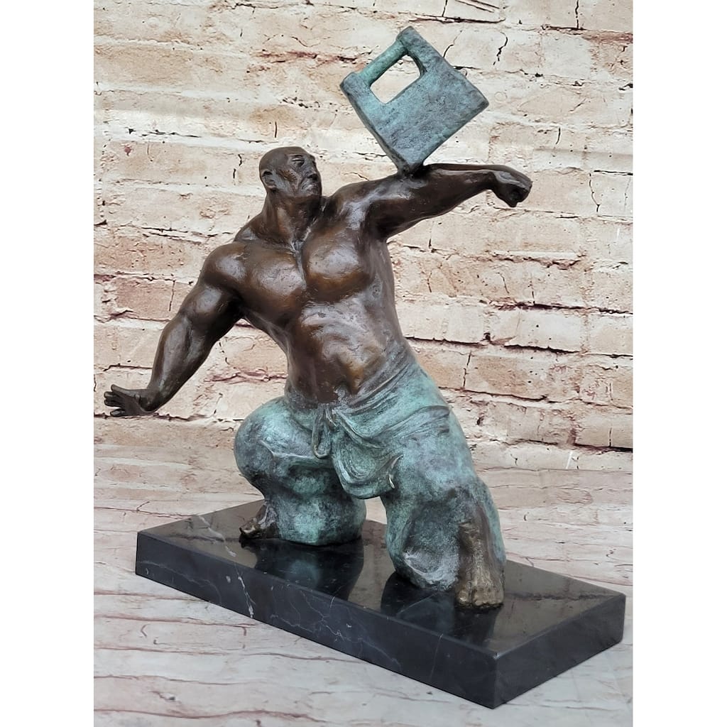Abstract Tai Chi Shaolin Monk Balancing Weights - Original Bronze Sculpture By Milo