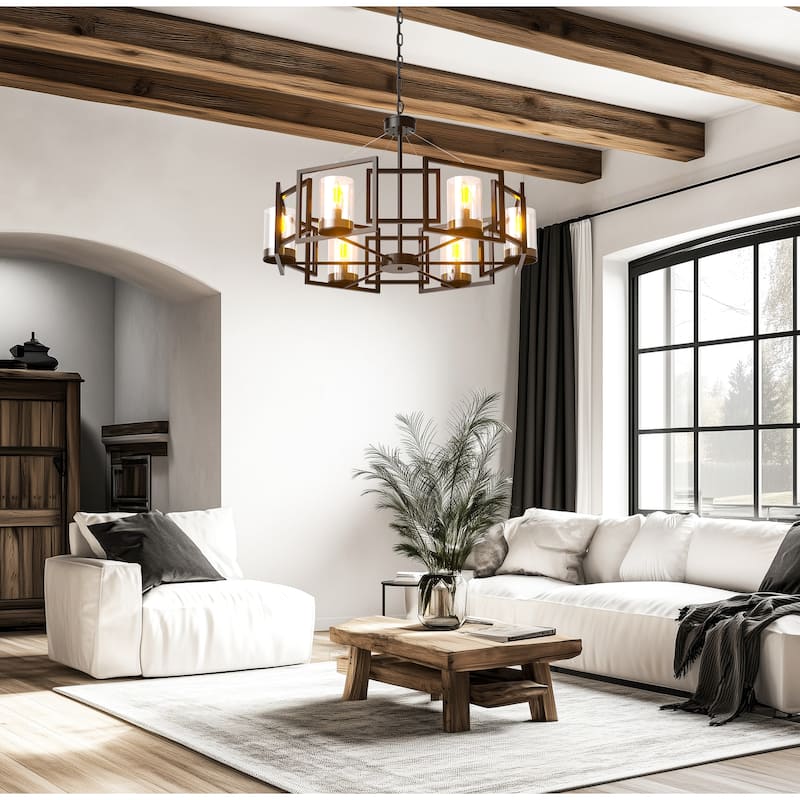 6-Light Geometric Shade Industrial Metal Chandeliers Dining Room Pendant Light - 29" Dia.
