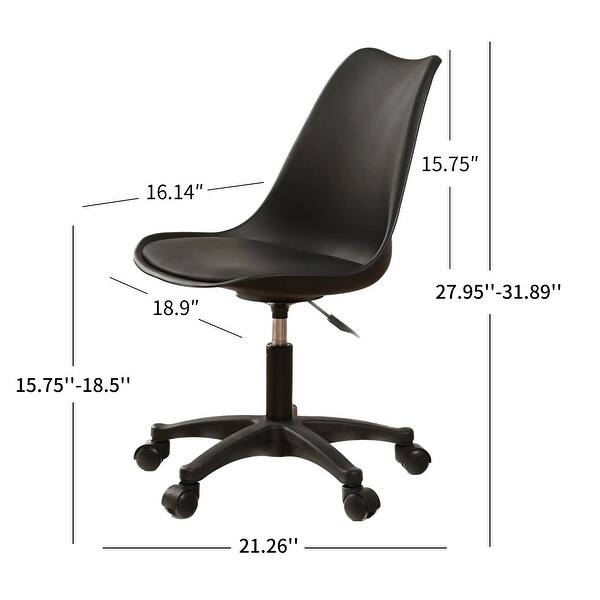 Home Office Chair with Wheels, Ergonomic Adjustable Task Computer Chair, Armless Office Chair PP Plastic Swivel Desk Chair