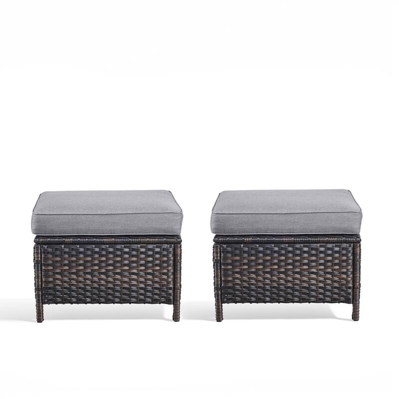 Outdoor Patio Footstool Ottomans with Cushion Brown-Grey - Brown