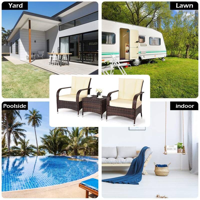 3PCS Outdoor Patio Rattan Wicker Furniture Set