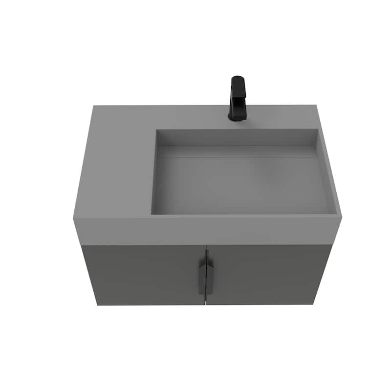 Amazon 30" Wall Mounted Bathroom Right Basin Vanity Set w/ Gray Top