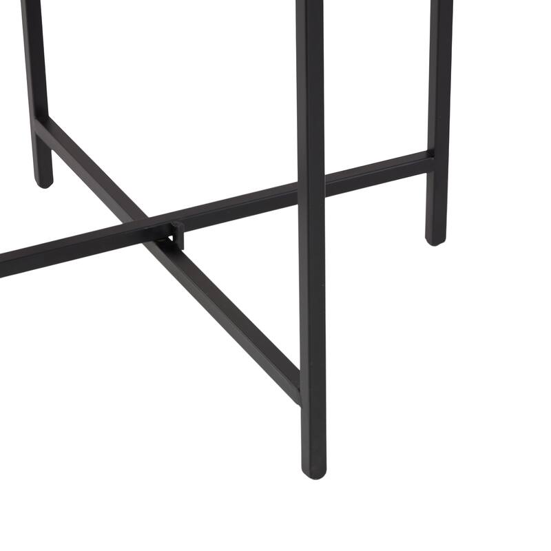 Gold or Black Metal X-Shaped Side End Accent Table with Textured Glass Tabletop