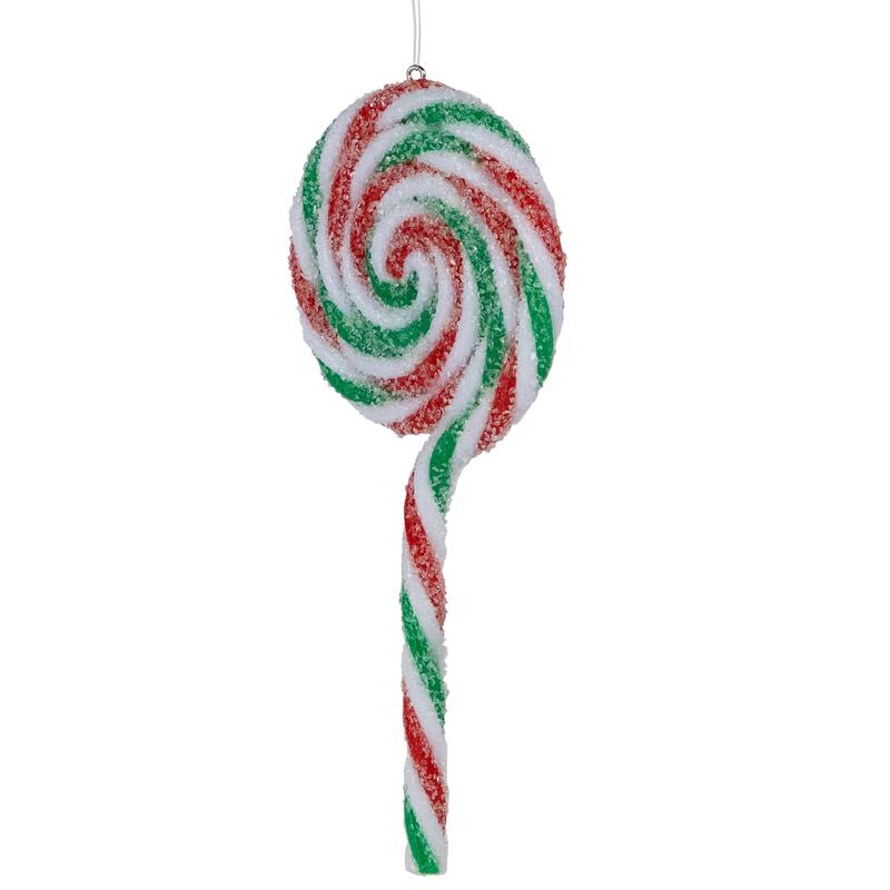6ct Frosted White Green and Red Lollipop Christmas Ornaments 7" - 6"