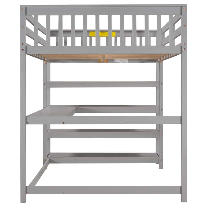 Full Size Loft Bed with Storage Shelves and Under-bed Desk, Espresso