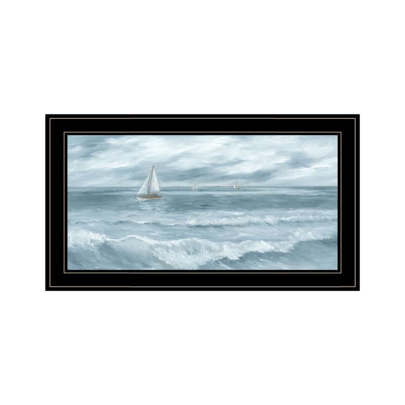 TrendyDecor4U Coastal "Three Sailboats" Framed Print Wall Art - Multi