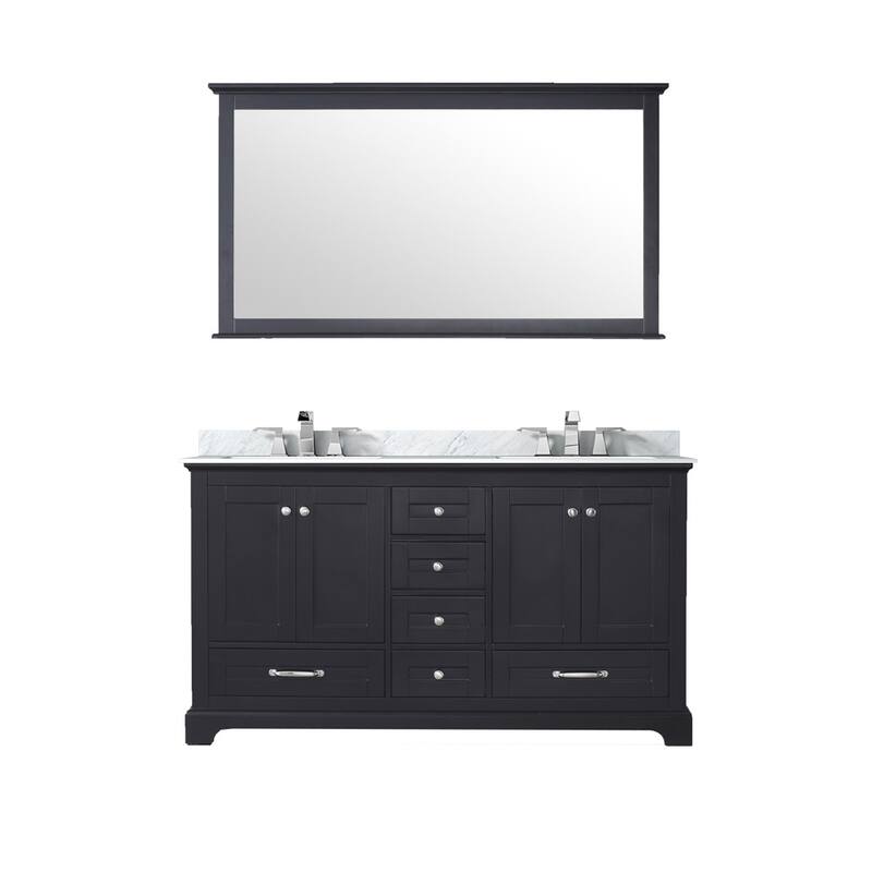 Dukes 60 in. W x 22 in. D Navy Blue Double Bath Vanity, Carrara Marble Top, Faucet Set, and 58 in. Mirror