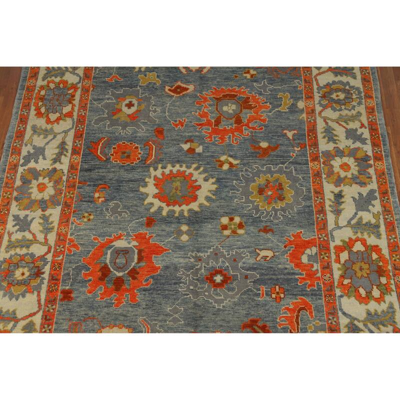 Hand Knotted Oriental 100% Wool Carpet Transitional All-Over Navy Blue & Blues Oushak Area Rug - 10' 6'' X 7' 11''