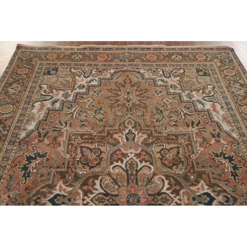 Hand Knotted Oriental 100% Wool Carpet Traditional Floral Oranges & Rust Heriz Area Rug - 9' 9'' X 6' 6''