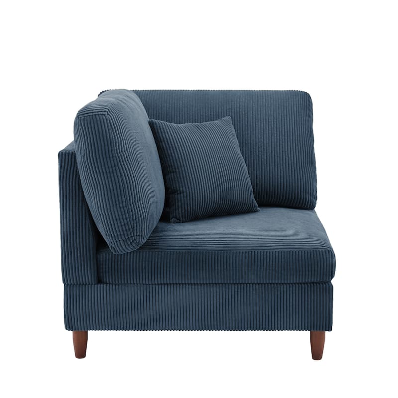 Corduroy Accent Chair with Ottoman Modular Couch Sectional Sofa - Armchair - Navy/Left Facing