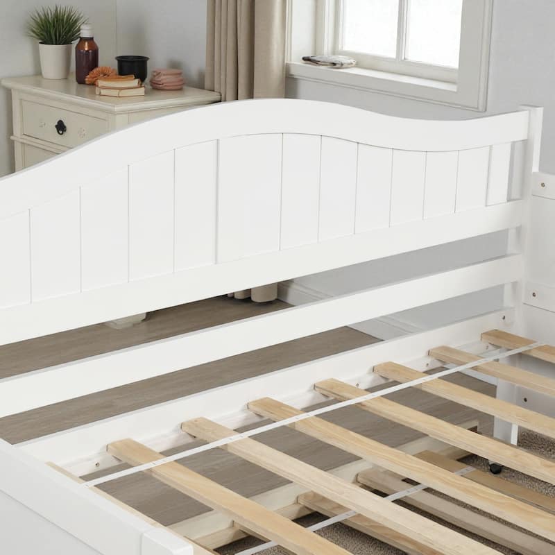 Twin Wooden Daybed with Pull-Out Trundle, Solid Wood Sofa Bed for Bedroom or Living Room, Cottage Style Design