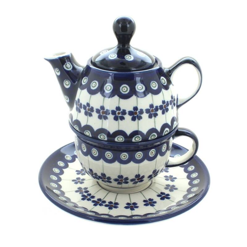 Blue Rose Polish Pottery 1148-775 Zaklady Individual Teapot & Cup