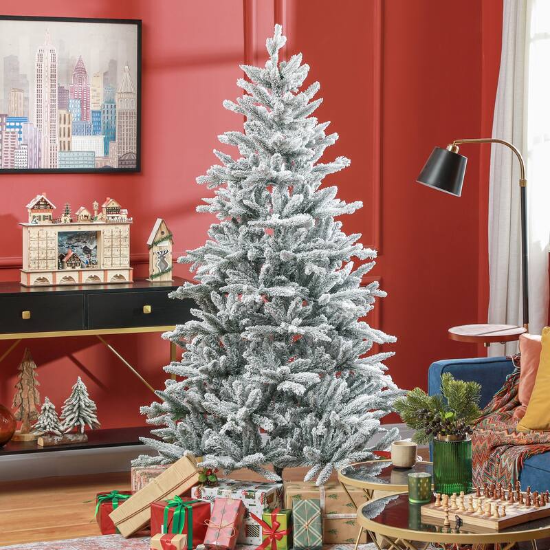 6FT Snow Flocked Christmas Tree, Easy Setup, Flame Retardant & Metal Stand