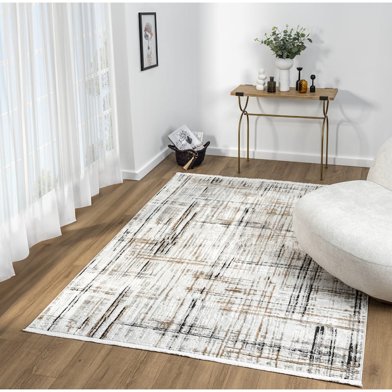Olivia Collection Cream/Onyx Contemporary Abstract Area Rug
