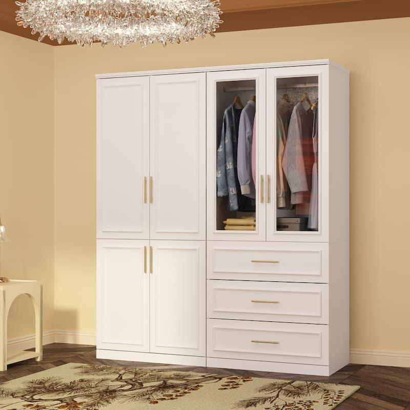 74.8"H Large Modular Wardrobe Cloest Armoire Cabinet Glass Door