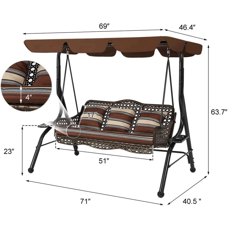 AECOJOY 3-Seat Outdoor Patio Swing Chair Hammock Lounge Chair w/Canopy - N/A