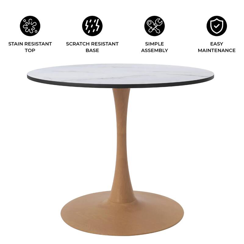Bristol 24" Round Dining Table with MDF Top and Natural Wood Steel Pedestal Base for Modern Kitchen and Dining Room