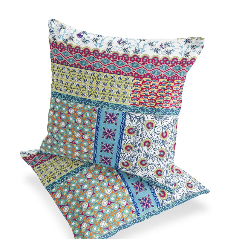 HomeRoots Set of Two 16" X 16" Yellow and White Blown Seam Floral Indoor Outdoor Throw Pillow - 16.00' X '16.00' X '5.00