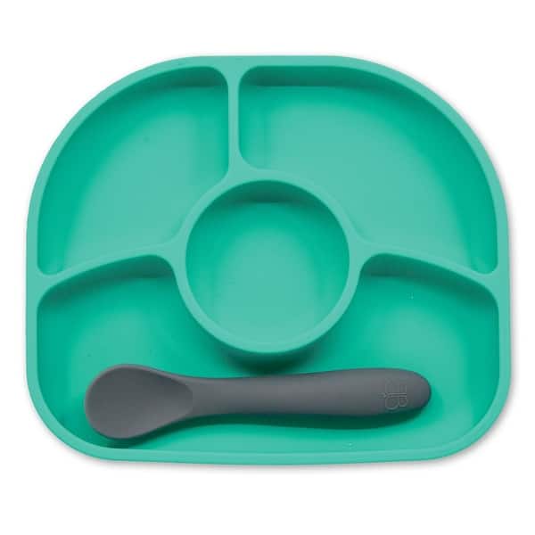 slide 2 of 5, bbluv Yumi Silicone Plate & Spoon Set Aqua