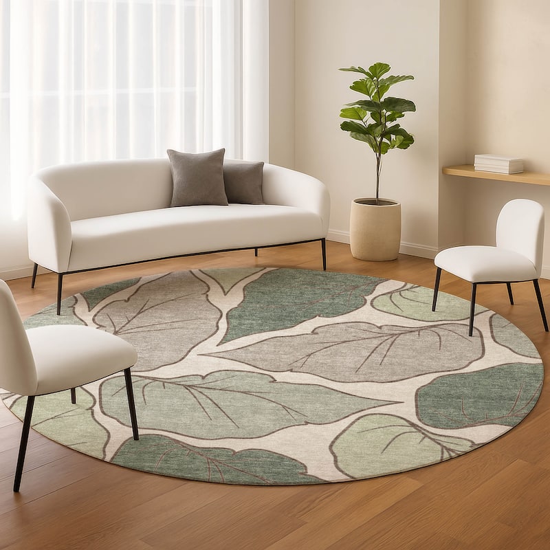 Machine Washable Indoor/ Outdoor Contemporary Floral Chantille Rug