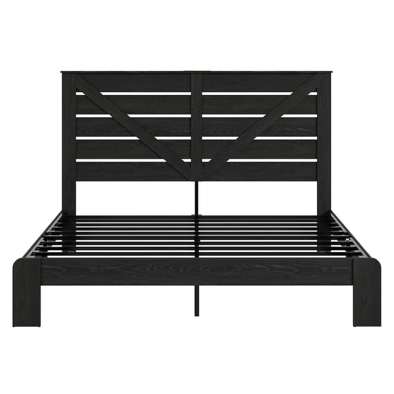 King Bed Frame Headboard, Wood Platform Bed Frame,No Box Spring Needed and Easy Assembly Tool,Large Under Bed Storage