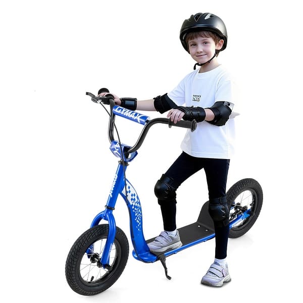 slide 2 of 29, Gymax Kids Scooter w/ Adjustable Height Handlebar 12-Inch Inflatable Blue