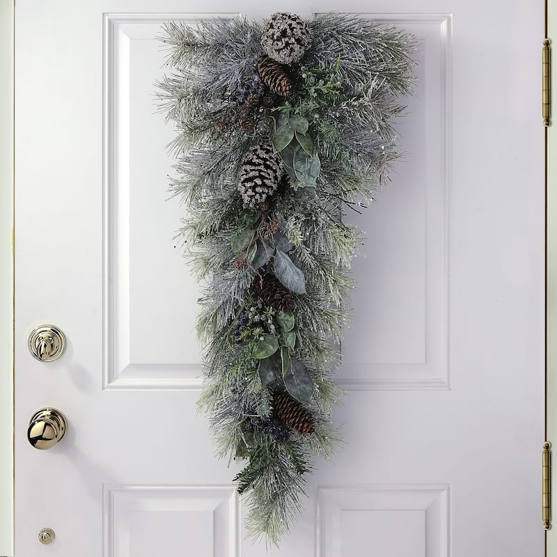32" Frost Pine And Cedar Leaf Teardrop - green - 35
