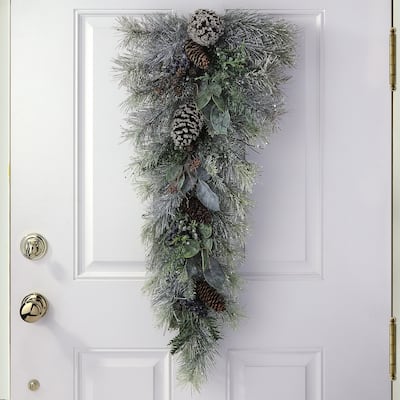 32" Frost Pine And Cedar Leaf Teardrop - green - 35