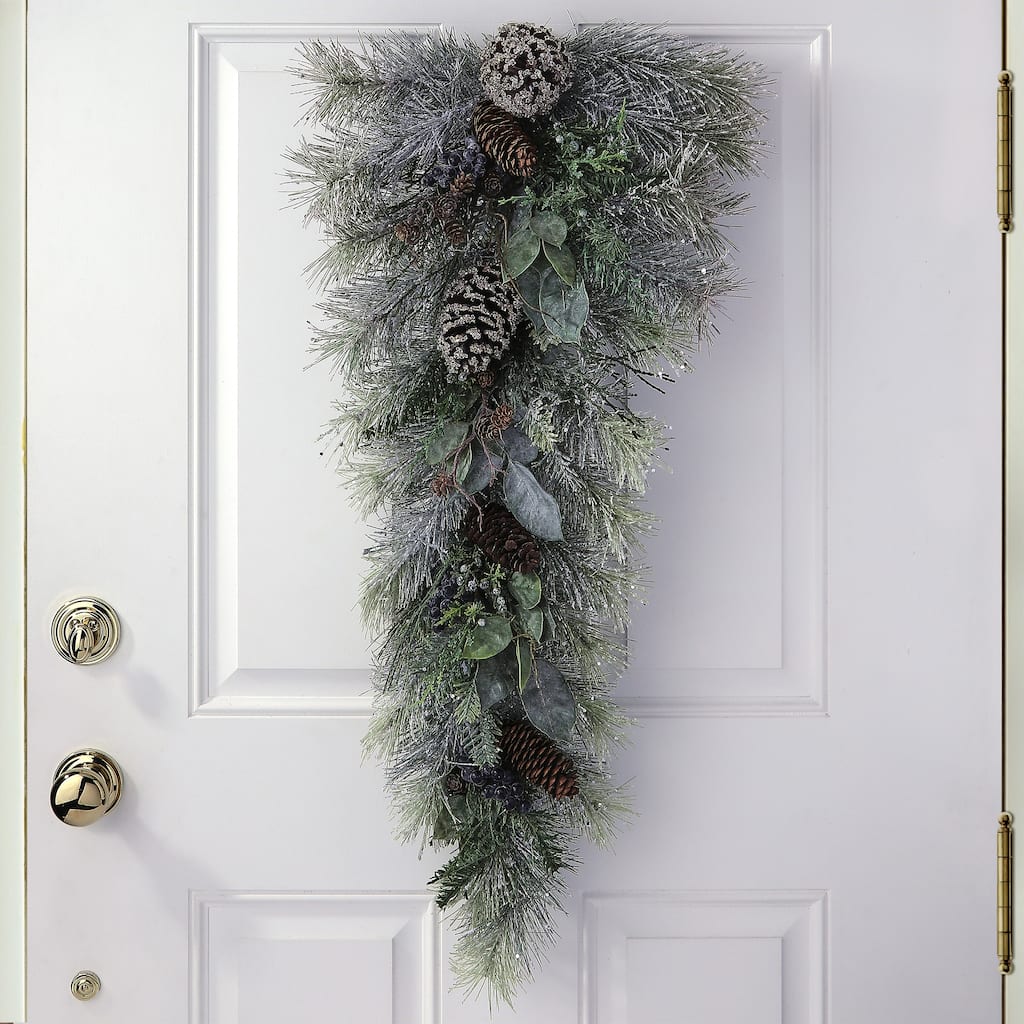 32" Frost Pine And Cedar Leaf Teardrop - green - 35