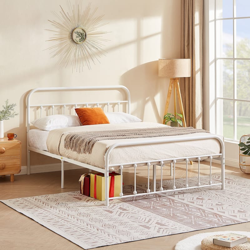 Javlergo Victorian Style Bed Frame with Arched Headboard & Footboard Twin/Full/Queen/King Size Metal Bed No Box Spring Needed