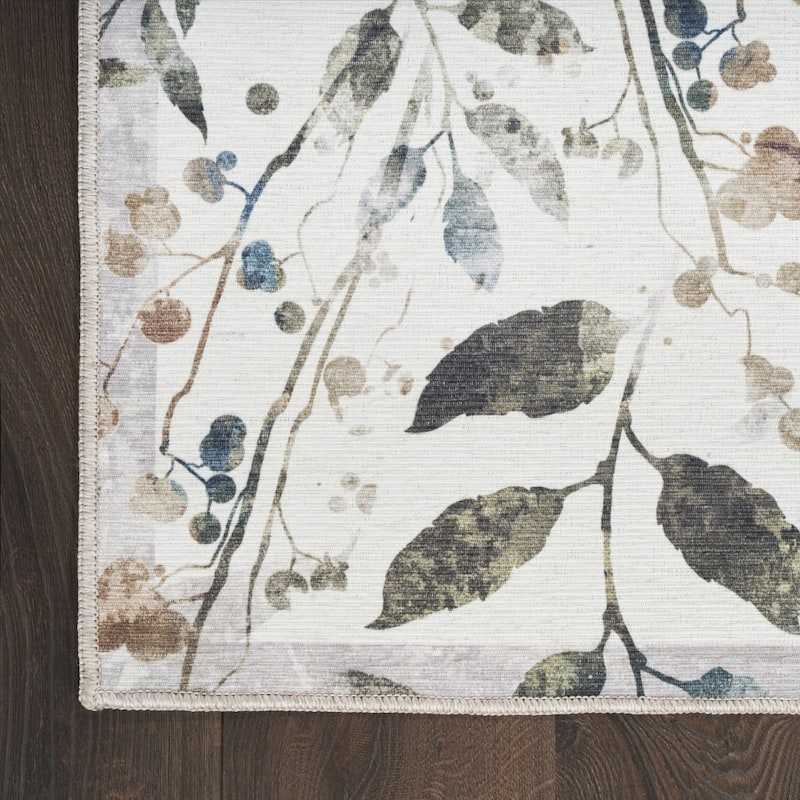 Nude Power Loomed Floral Traditional Non Skid Low Pile Area Rug By HomeRoots - 96' X '26' X '0.25