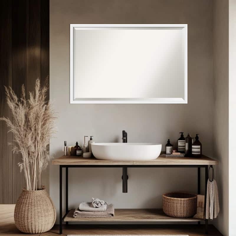 Incline Beveled Wood Framed Bathroom Vanity Wall Mirror