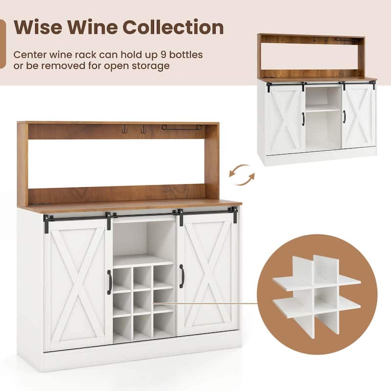 Costway 47.5" Farmhouse Coffee Bar Cabinet with Charging Station Glass - See Details